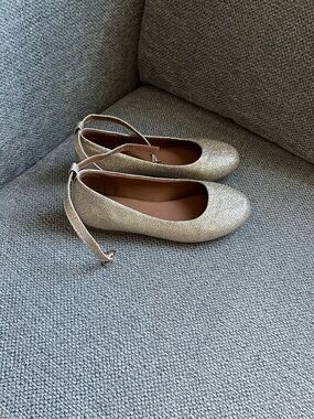 Girls' Gold Glitter Ankle-Strap Dress Flats